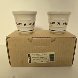Longaberger Pottery All American Stars Stripes Patriotic 2 Pack Votive Cups NEW